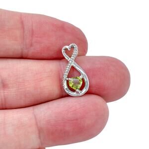 Estate Sterling Silver 925 Peridot Heart Diamond Infinity Pendant